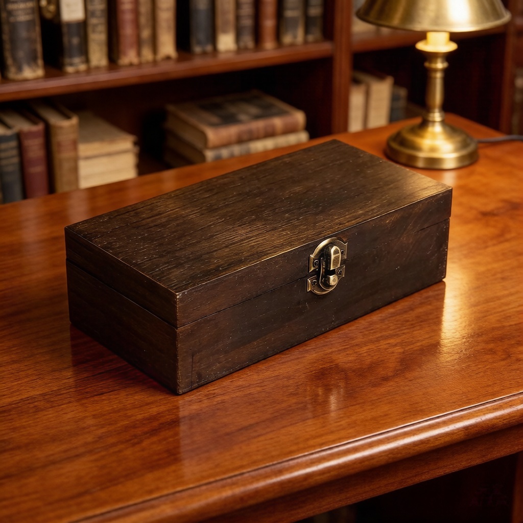 Tech Accessories And Gadgets - Vintage Dark Wood Storage Box with